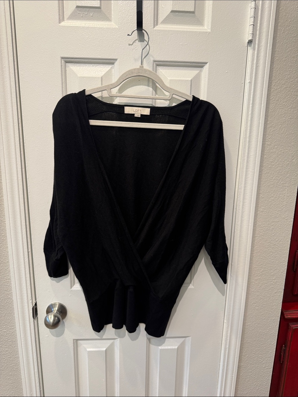 LOFT Black V-Neck Wrap-Front Sweater